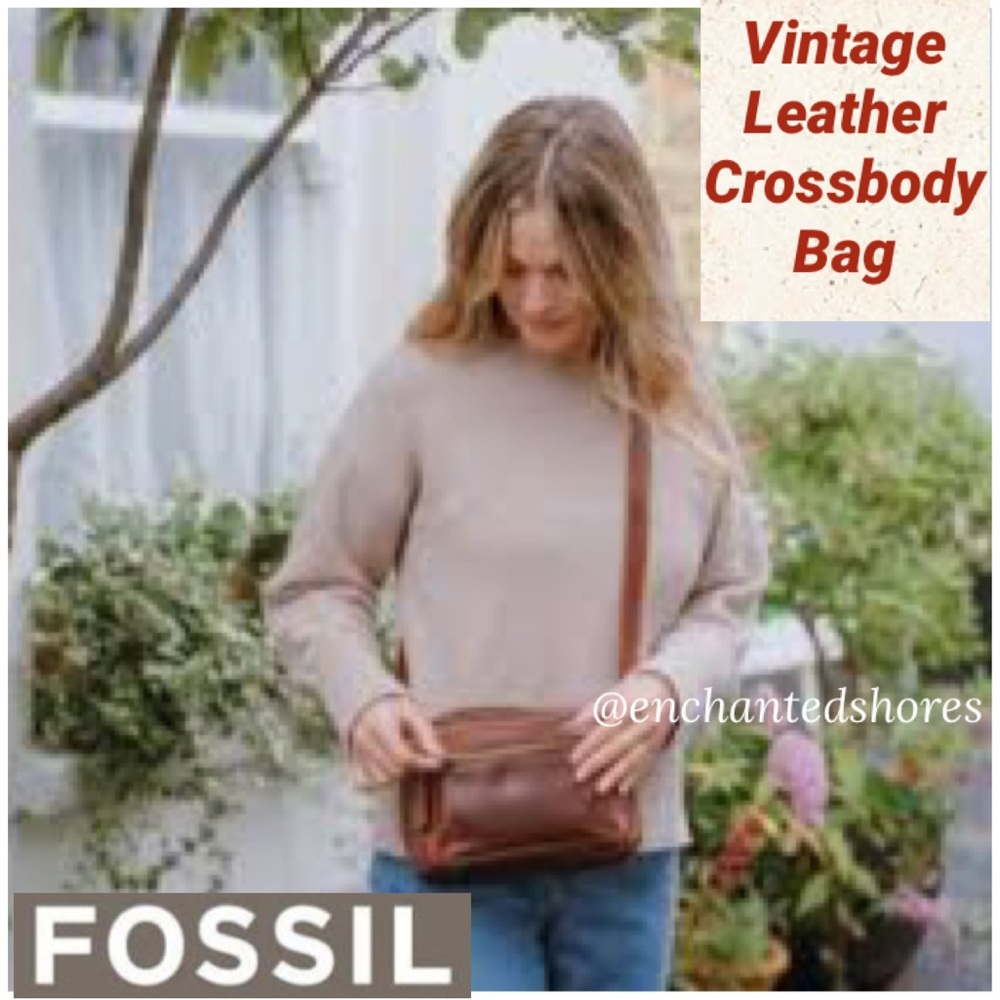 Fossil Brown Crossbody Shoulder Bag Vintage Pebbled Leather Brown Cognac Tan
